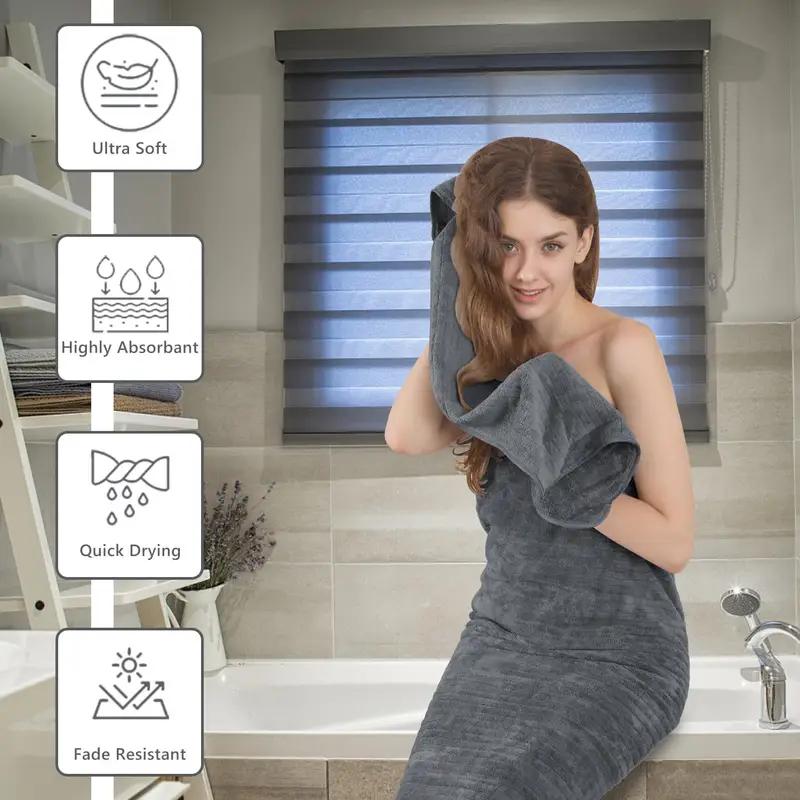 Set of Four Gray Bath Towels 100% cotton material High Absorbency Quick-Drying No chips Skin-Friendly Extra thick and durable Essential for Home Bathroom Practical and stylish Enhance the Bathroom's Style