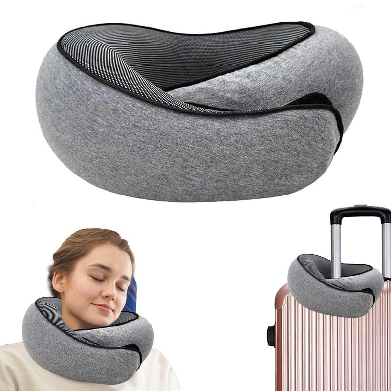 Travel Neck Pillow 100% Pure Memory Foam 360° Support Stowable for Airplanes Cars Airport Essentials