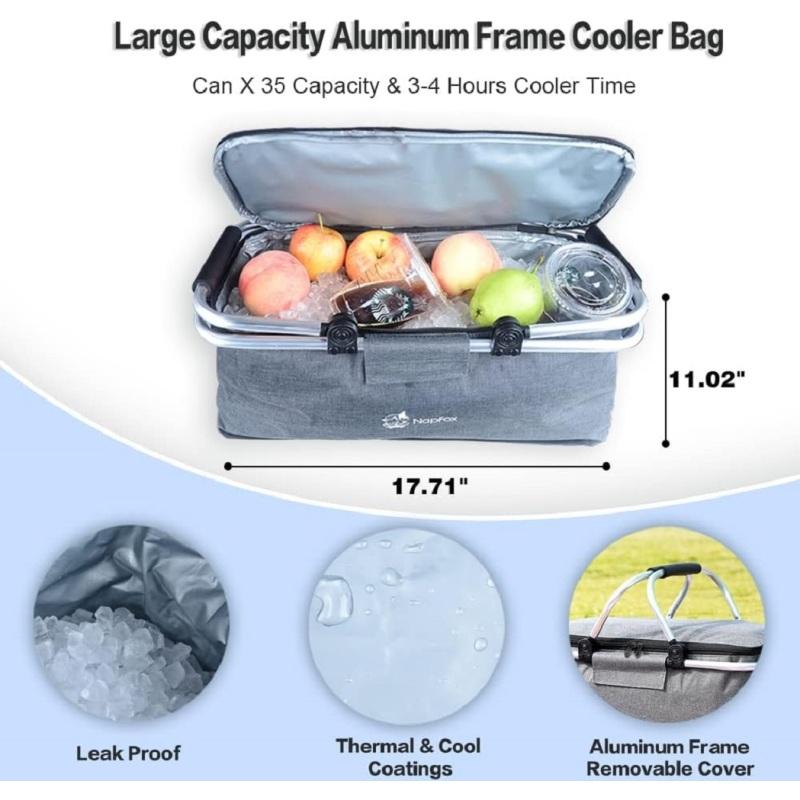 140Foldable Cart with Detachable Sunshade, All-Terrain, with Brake, Ice Bag, for Camping, Beach, Shopping