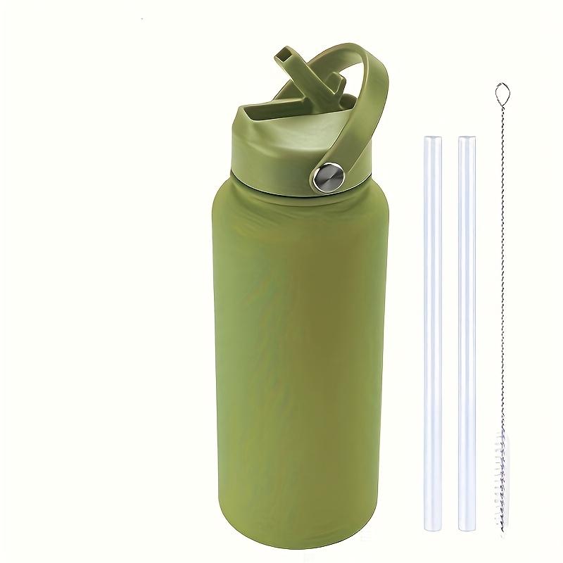 40Ounce Insulated Stainless Steel Sports Bottle with Straw Belt3Lid（Straw cover Water Bottle Lid Handle Cover） Double-layer Travel Insulated Cup Army Green