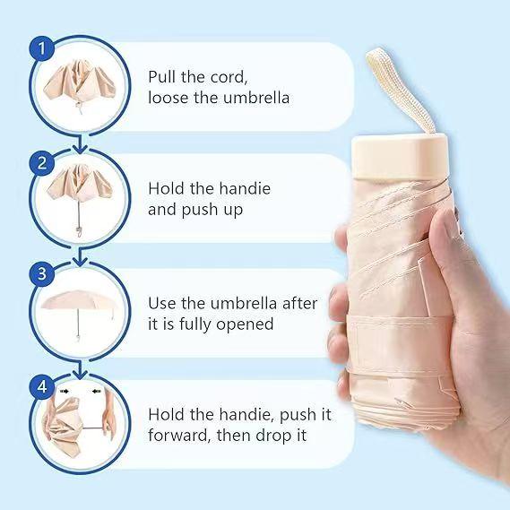 Square folding umbrella - fits palm size and offers all-day protection in any weather condition.