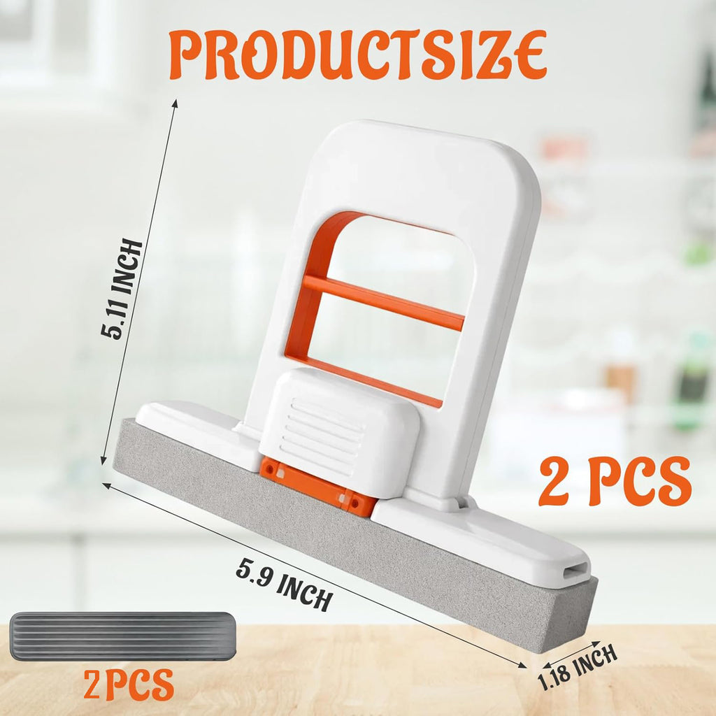 Mini Foldable Desktop Mop Set 2 Pieces Orange Self-Squeezing Handheld Sponge Mop for Kitchen Countertops Glass Bathrooms & Car Cleaning Wet Dry Use Easy Operation