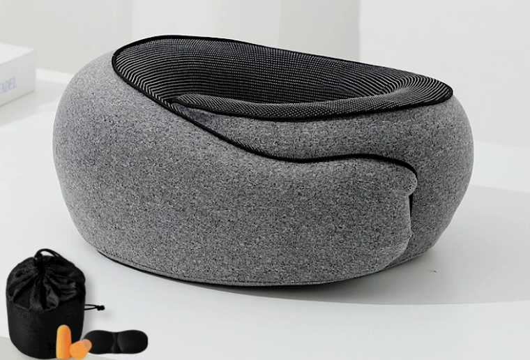 Travel Neck Pillow 100% Pure Memory Foam 360° Support Stowable for Airplanes Cars Airport Essentials