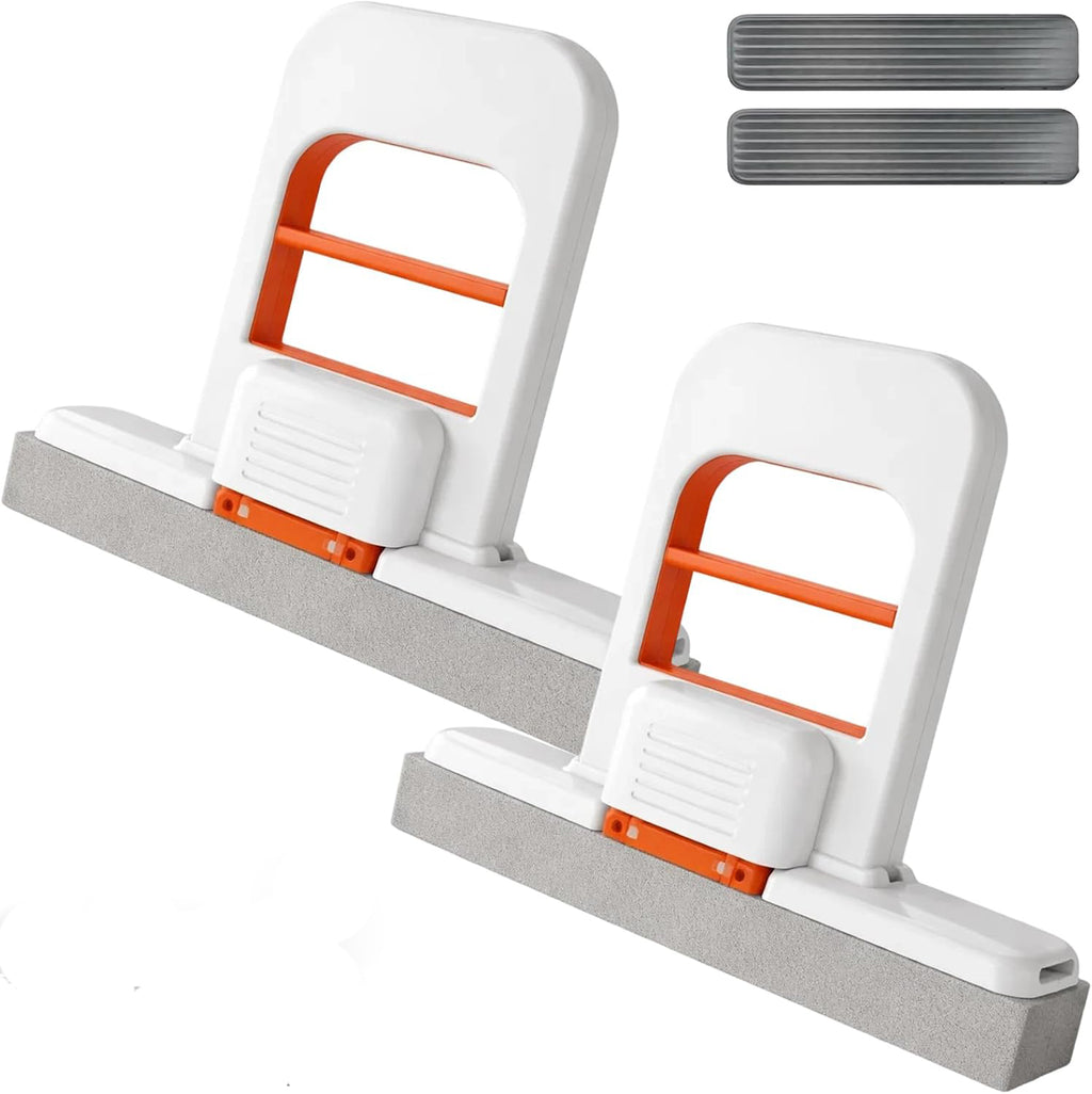 Mini Foldable Desktop Mop Set 2 Pieces Orange Self-Squeezing Handheld Sponge Mop for Kitchen Countertops Glass Bathrooms & Car Cleaning Wet Dry Use Easy Operation