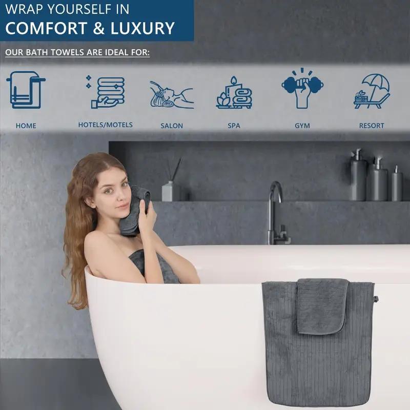 Set of Four Gray Bath Towels 100% cotton material High Absorbency Quick-Drying No chips Skin-Friendly Extra thick and durable Essential for Home Bathroom Practical and stylish Enhance the Bathroom's Style