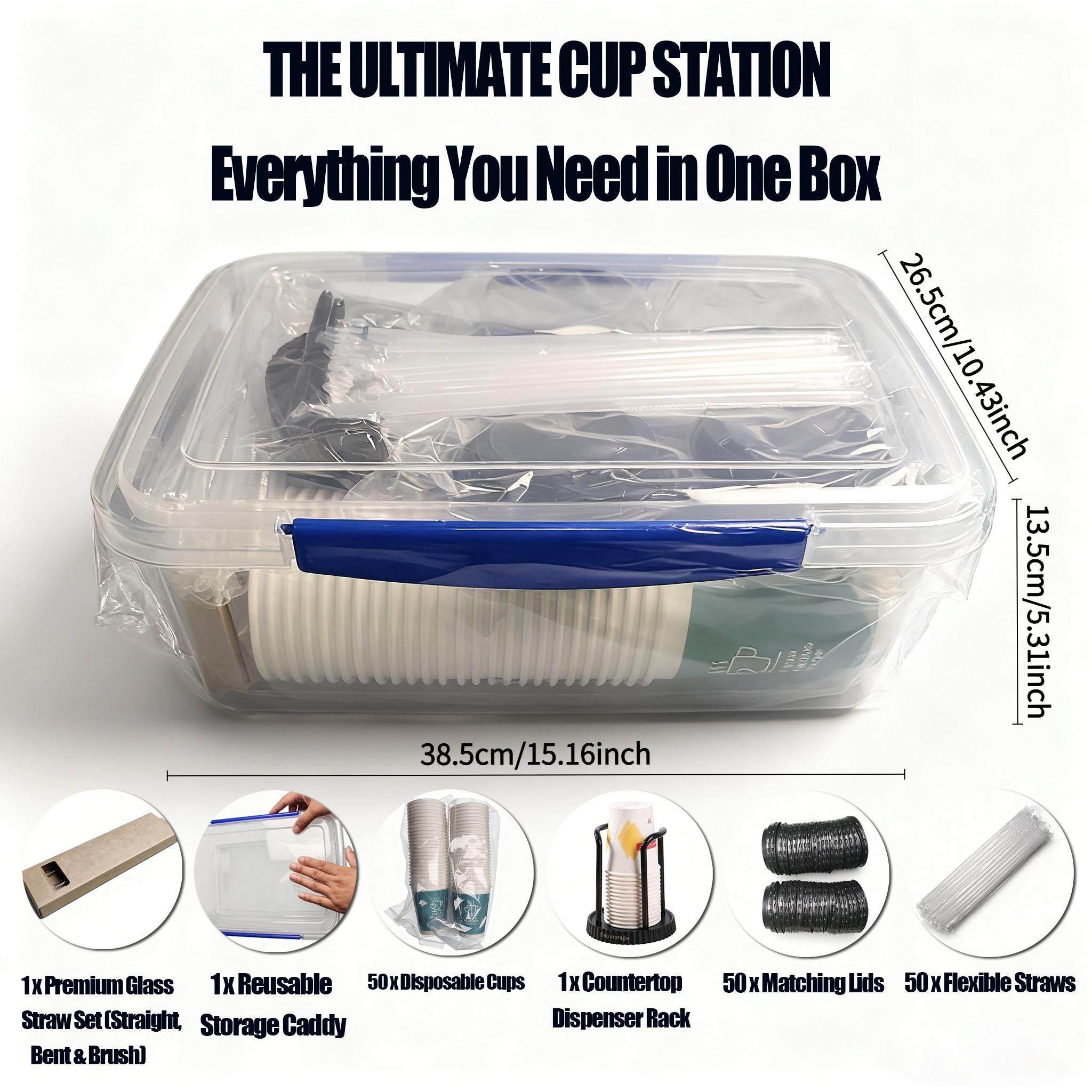 50Set of Cups50Cup Lid Set50Straw Set1Cup Holder Set1Set of Glass Straws Transparent Disposable Takeaway Cups for Wedding Catering Parties and Coffee Events