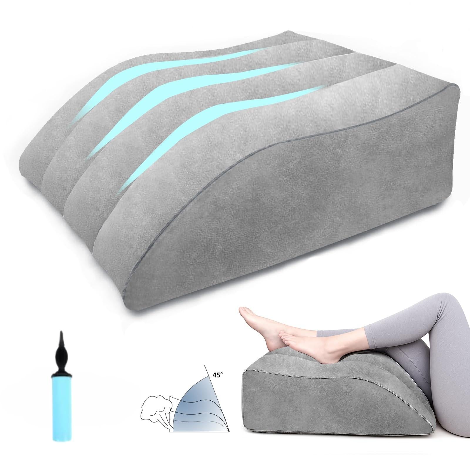 1Personalized Inflatable Leg Elevator Pillow Beige Adjustable Height Soft Wedge Cushion Suitable for sleep reading, medium hardness, form-fitting design Improve blood circulation