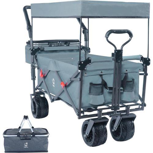 140Foldable Cart with Detachable Sunshade, All-Terrain, with Brake, Ice Bag, for Camping, Beach, Shopping