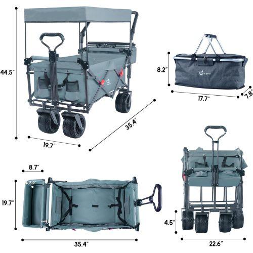 140Foldable Cart with Detachable Sunshade, All-Terrain, with Brake, Ice Bag, for Camping, Beach, Shopping
