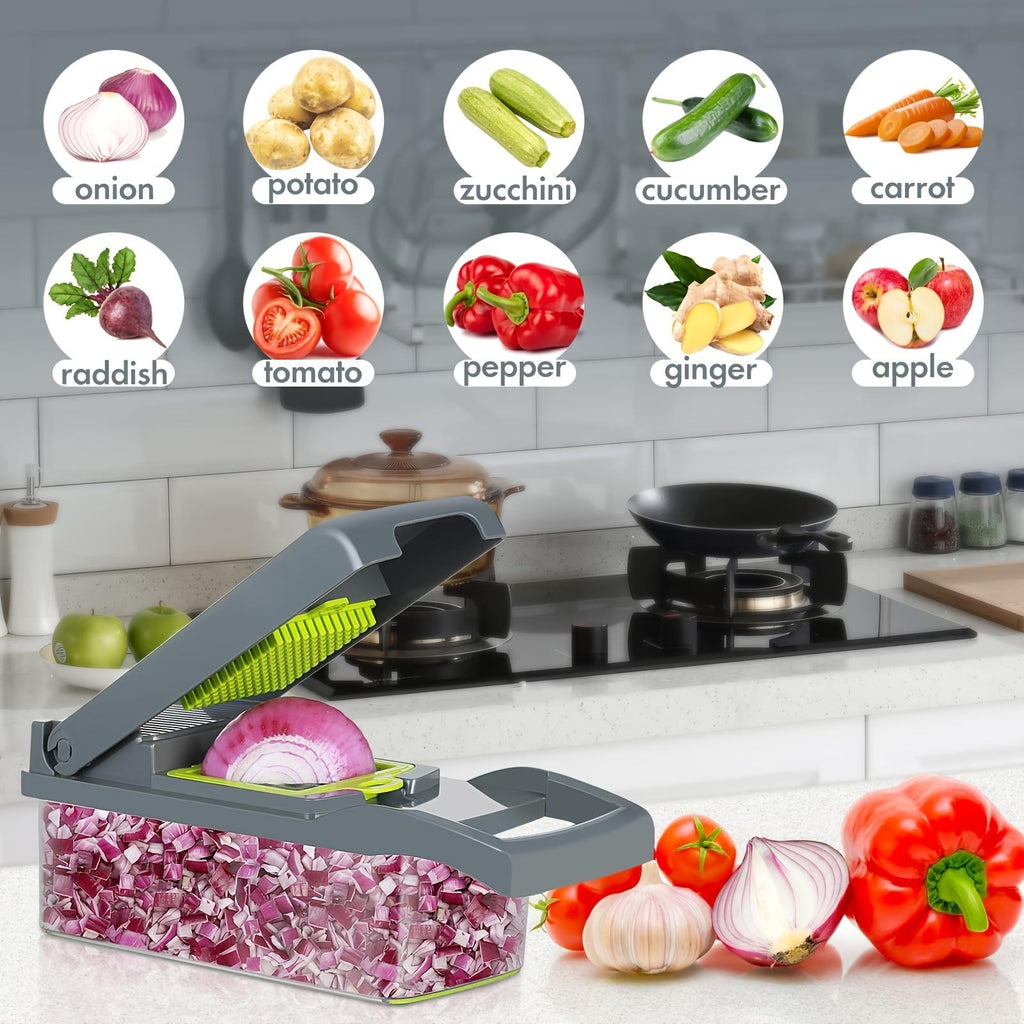 15All-in-one multifunctional vegetable chopper Professional Onion Chopper Slicing and Dicing Cutter 7Blade kitchen essential Easily Prepare Potatoes, Tomatoes, Cucumbers, and Carrots