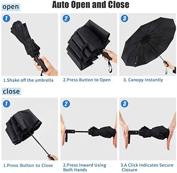 Fully Automatic Buckle Foldable Travel Umbrella for Sun and Rain 42Inch10Bone Lightweight Automatic Opening and Closing Windproof Black