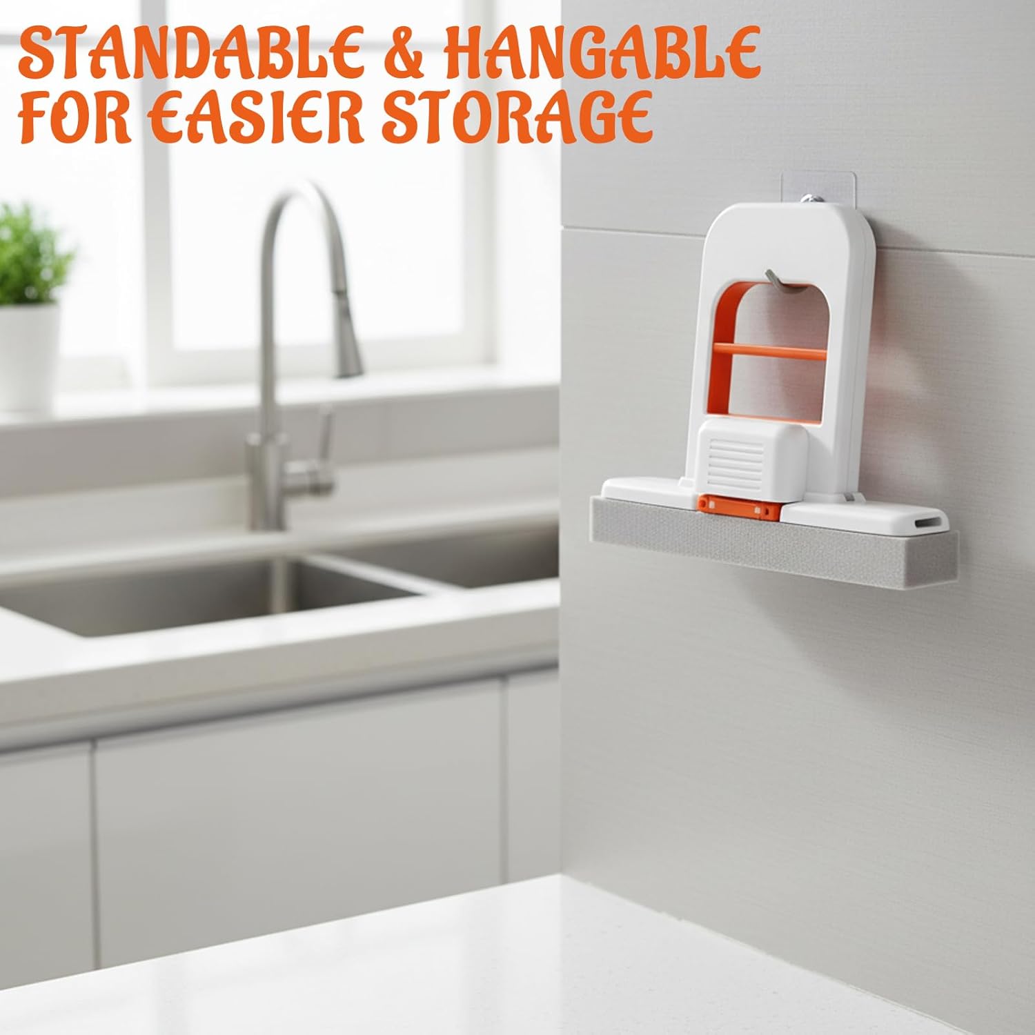 Mini Foldable Desktop Mop Set 2 Pieces Orange Self-Squeezing Handheld Sponge Mop for Kitchen Countertops Glass Bathrooms & Car Cleaning Wet Dry Use Easy Operation