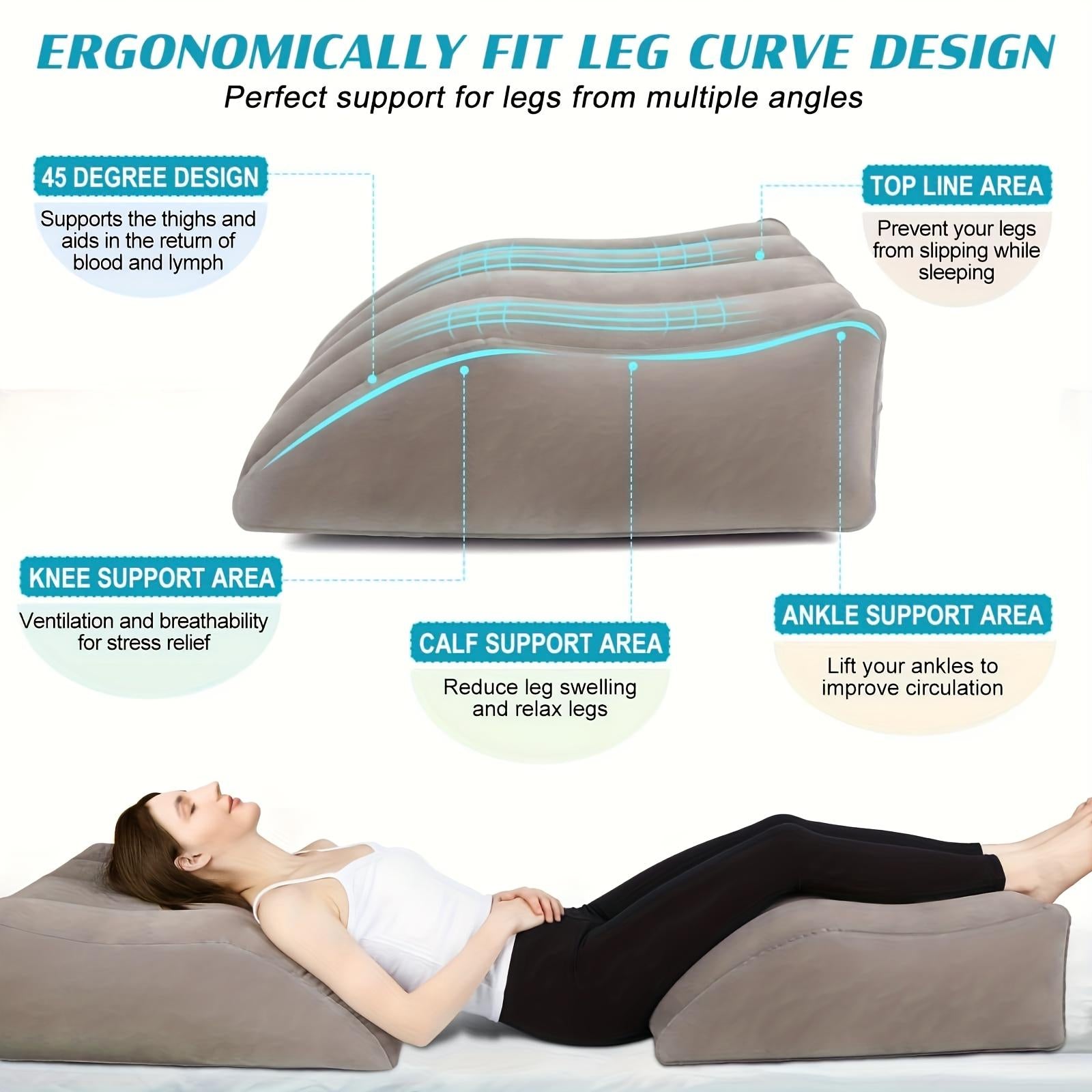 1Personalized Inflatable Leg Elevator Pillow Beige Adjustable Height Soft Wedge Cushion Suitable for sleep reading, medium hardness, form-fitting design Improve blood circulation