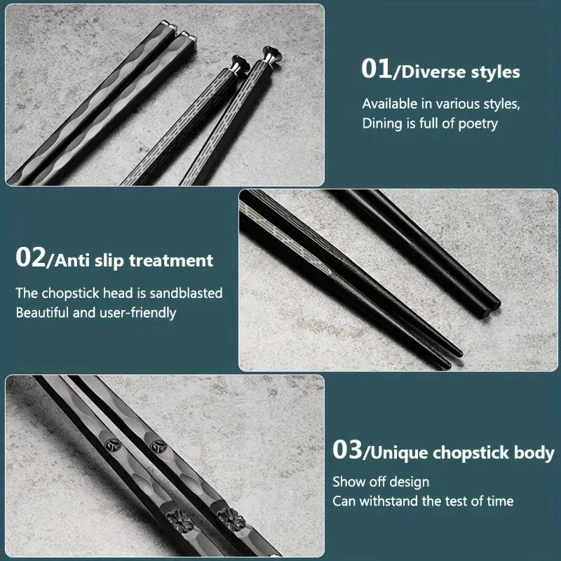 5Double Antibacterial Food Grade PET+Glass fiber alloy chopsticks with silver ions High-quality Reusable Non-slip Japanese-style Chinese Chopsticks Cooking Edible Gift Box