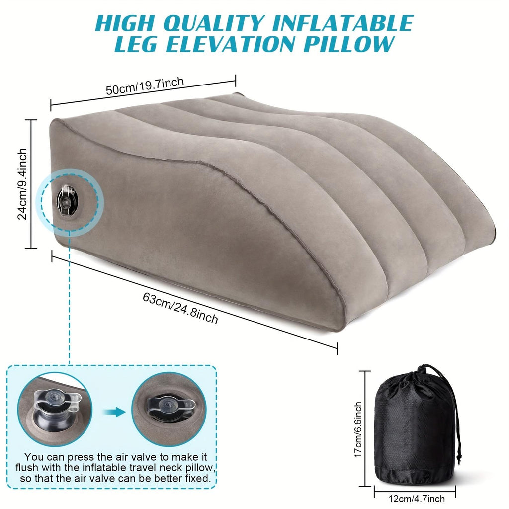 1Personalized Inflatable Leg Elevator Pillow Beige Adjustable Height Soft Wedge Cushion Suitable for sleep reading, medium hardness, form-fitting design Improve blood circulation