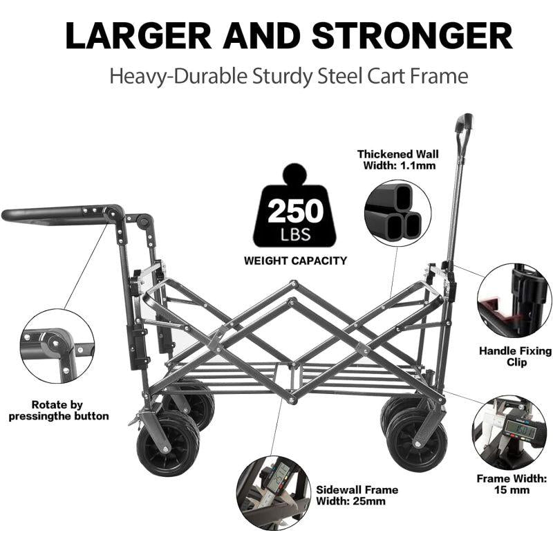 140Foldable Cart with Detachable Sunshade, All-Terrain, with Brake, Ice Bag, for Camping, Beach, Shopping