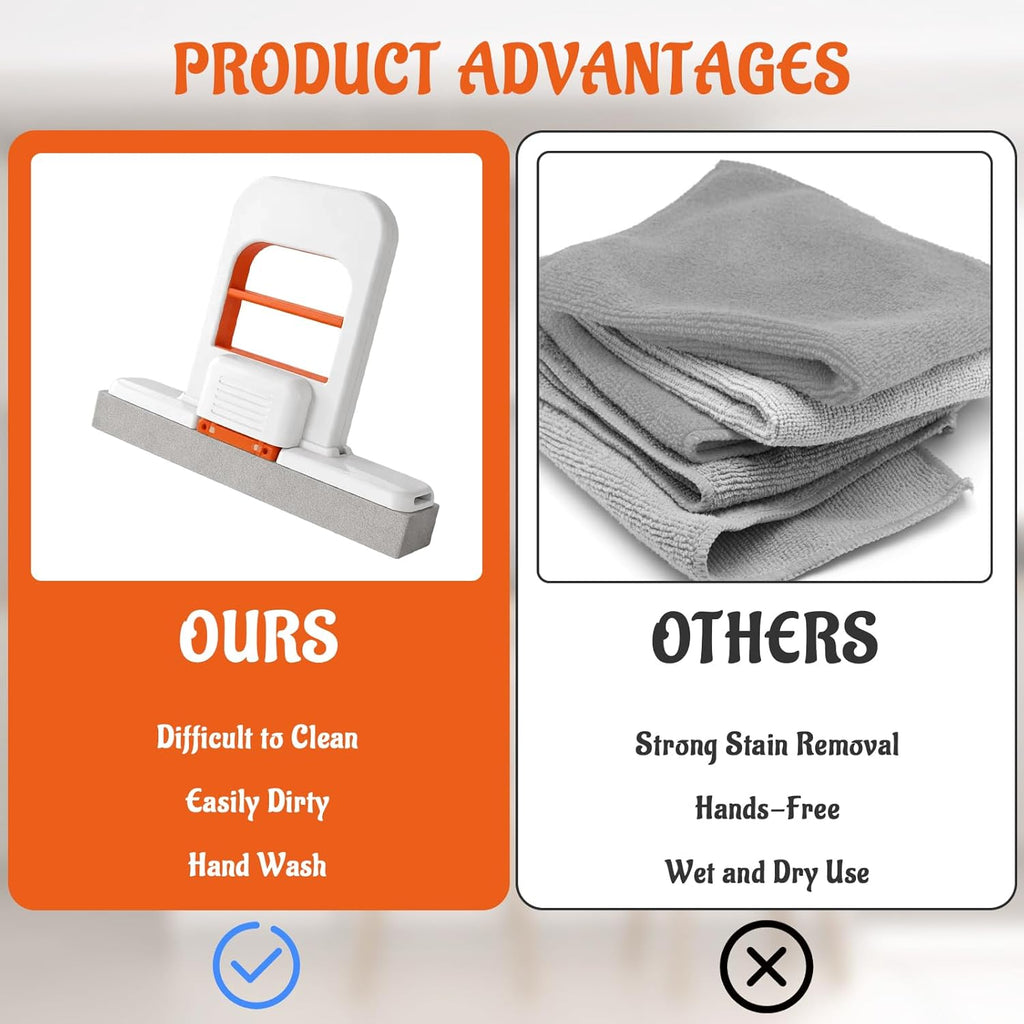 Mini Foldable Desktop Mop Set 2 Pieces Orange Self-Squeezing Handheld Sponge Mop for Kitchen Countertops Glass Bathrooms & Car Cleaning Wet Dry Use Easy Operation