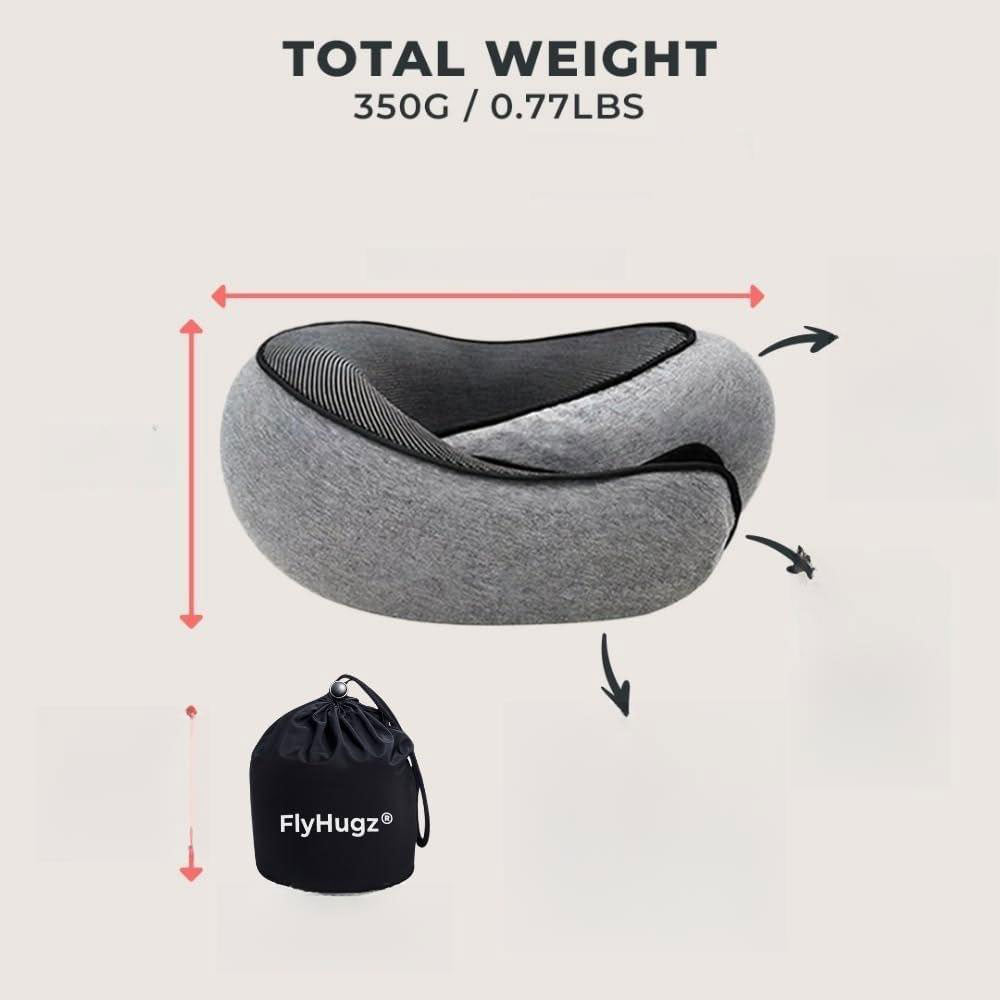 Travel Neck Pillow 100% Pure Memory Foam 360° Support Stowable for Airplanes Cars Airport Essentials