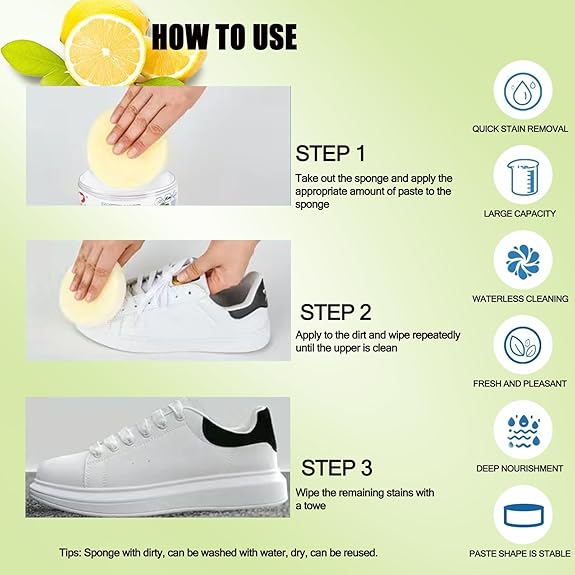 Multifunctional No-Rinse Shoe Cleaning Paste With sponge suitable for all kinds of shoes1Pieces