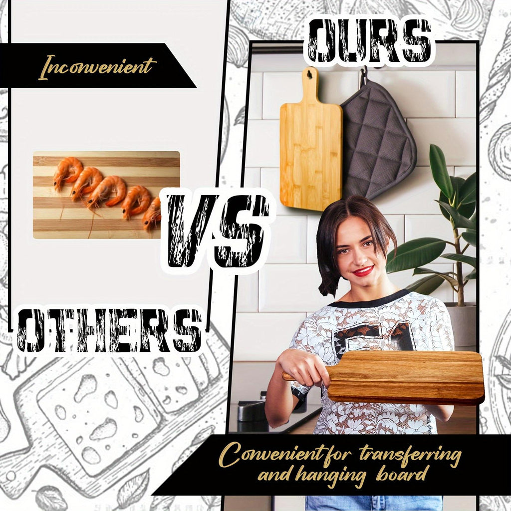 10Acacia Wood Chopping Board with Handle Suitable for pizza, bread, cheese, cooked food, fruits, and vegetables