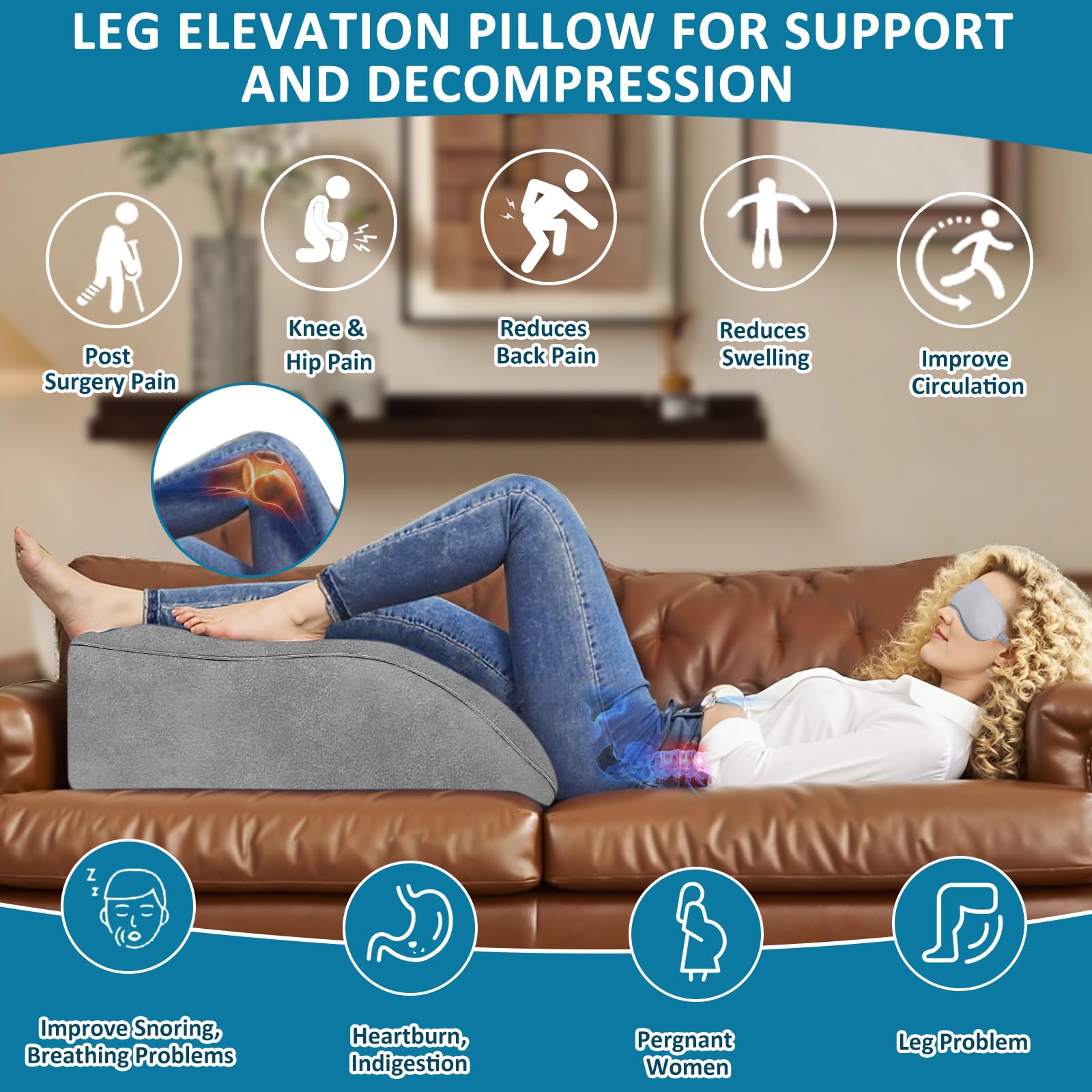 1Personalized Inflatable Leg Elevator Pillow Beige Adjustable Height Soft Wedge Cushion Suitable for sleep reading, medium hardness, form-fitting design Improve blood circulation