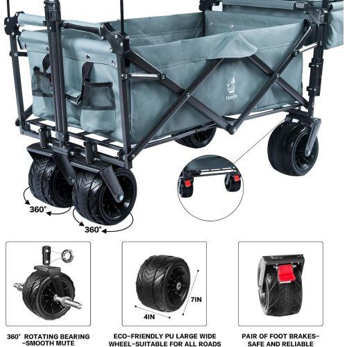 140Foldable Cart with Detachable Sunshade, All-Terrain, with Brake, Ice Bag, for Camping, Beach, Shopping