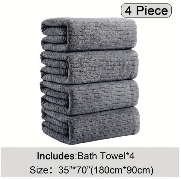 Set of Four Gray Bath Towels 100% cotton material High Absorbency Quick-Drying No chips Skin-Friendly Extra thick and durable Essential for Home Bathroom Practical and stylish Enhance the Bathroom's Style