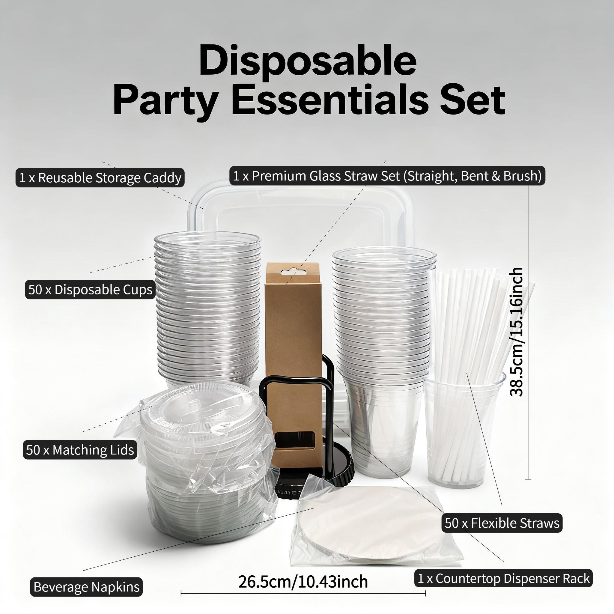 50Set of Cups50Cup Lid Set50Straw Set1Cup Holder Set1Set of Glass Straws Transparent Disposable Takeaway Cups for Wedding Catering Parties and Coffee Events