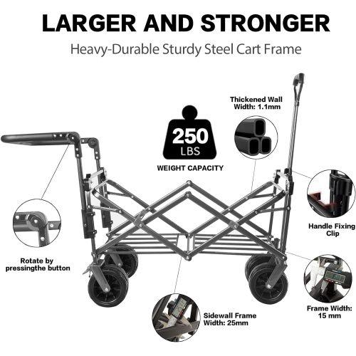 140Foldable Cart with Detachable Sunshade, All-Terrain, with Brake, Ice Bag, for Camping, Beach, Shopping