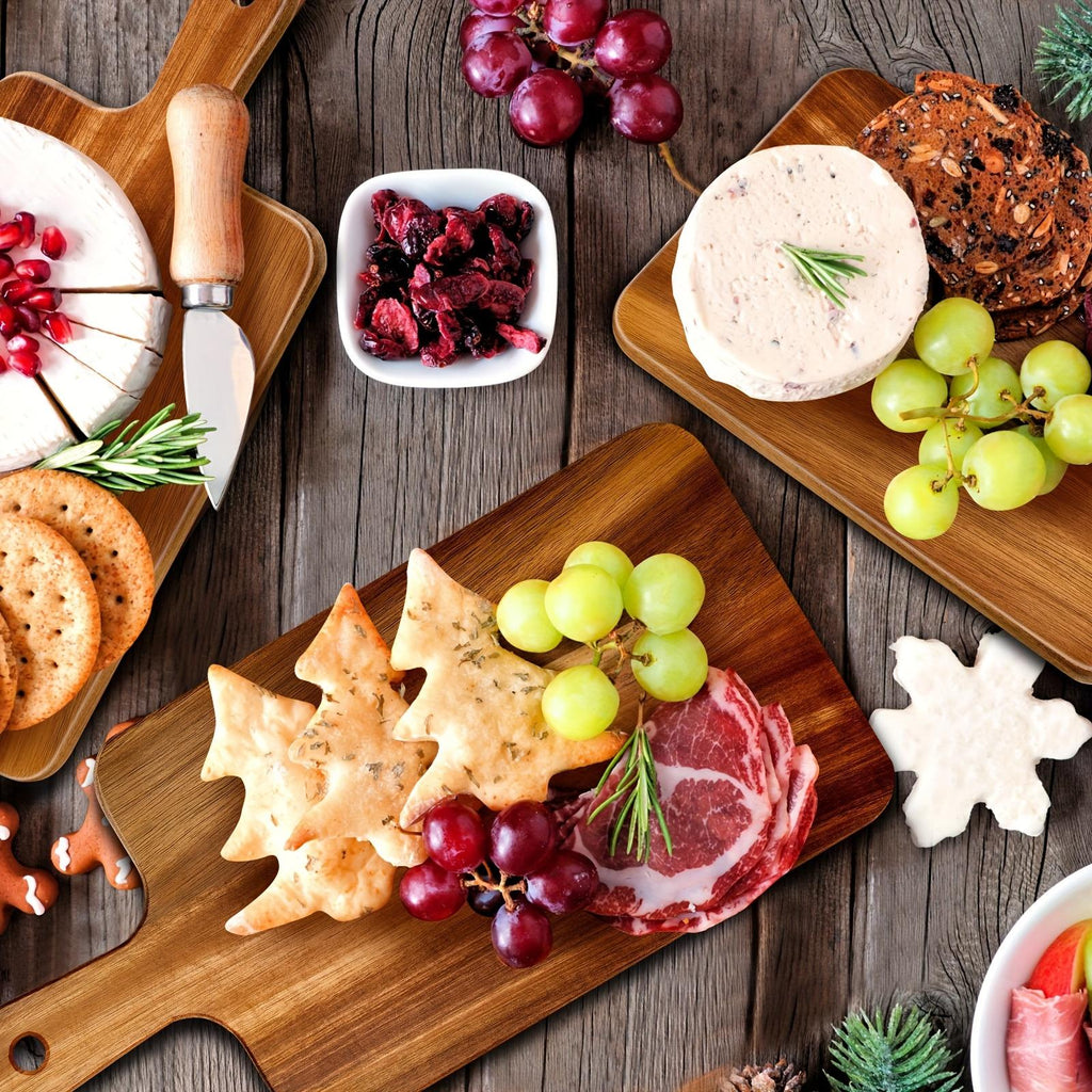 10Acacia Wood Chopping Board with Handle Suitable for pizza, bread, cheese, cooked food, fruits, and vegetables