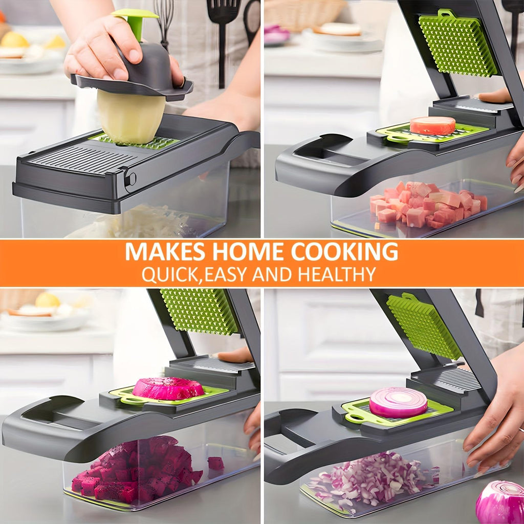 15All-in-one multifunctional vegetable chopper Professional Onion Chopper Slicing and Dicing Cutter 7Blade kitchen essential Easily Prepare Potatoes, Tomatoes, Cucumbers, and Carrots