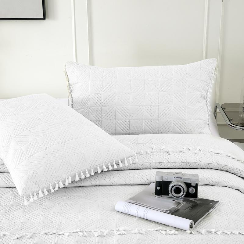 2025New Ultrasonic Solid Color Brushed Fabric Bed Cover Tassel Checkerboard