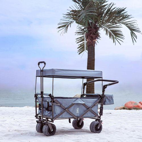 140Foldable Cart with Detachable Sunshade, All-Terrain, with Brake, Ice Bag, for Camping, Beach, Shopping