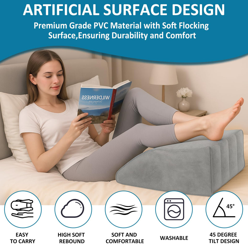 1Personalized Inflatable Leg Elevator Pillow Beige Adjustable Height Soft Wedge Cushion Suitable for sleep reading, medium hardness, form-fitting design Improve blood circulation