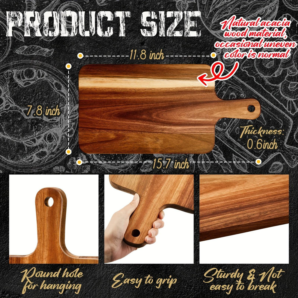 10Acacia Wood Chopping Board with Handle Suitable for pizza, bread, cheese, cooked food, fruits, and vegetables
