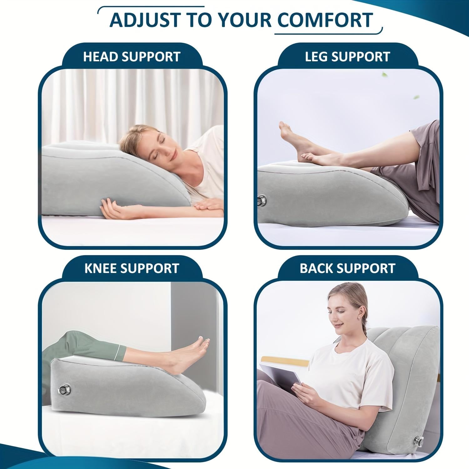 1Personalized Inflatable Leg Elevator Pillow Beige Adjustable Height Soft Wedge Cushion Suitable for sleep reading, medium hardness, form-fitting design Improve blood circulation